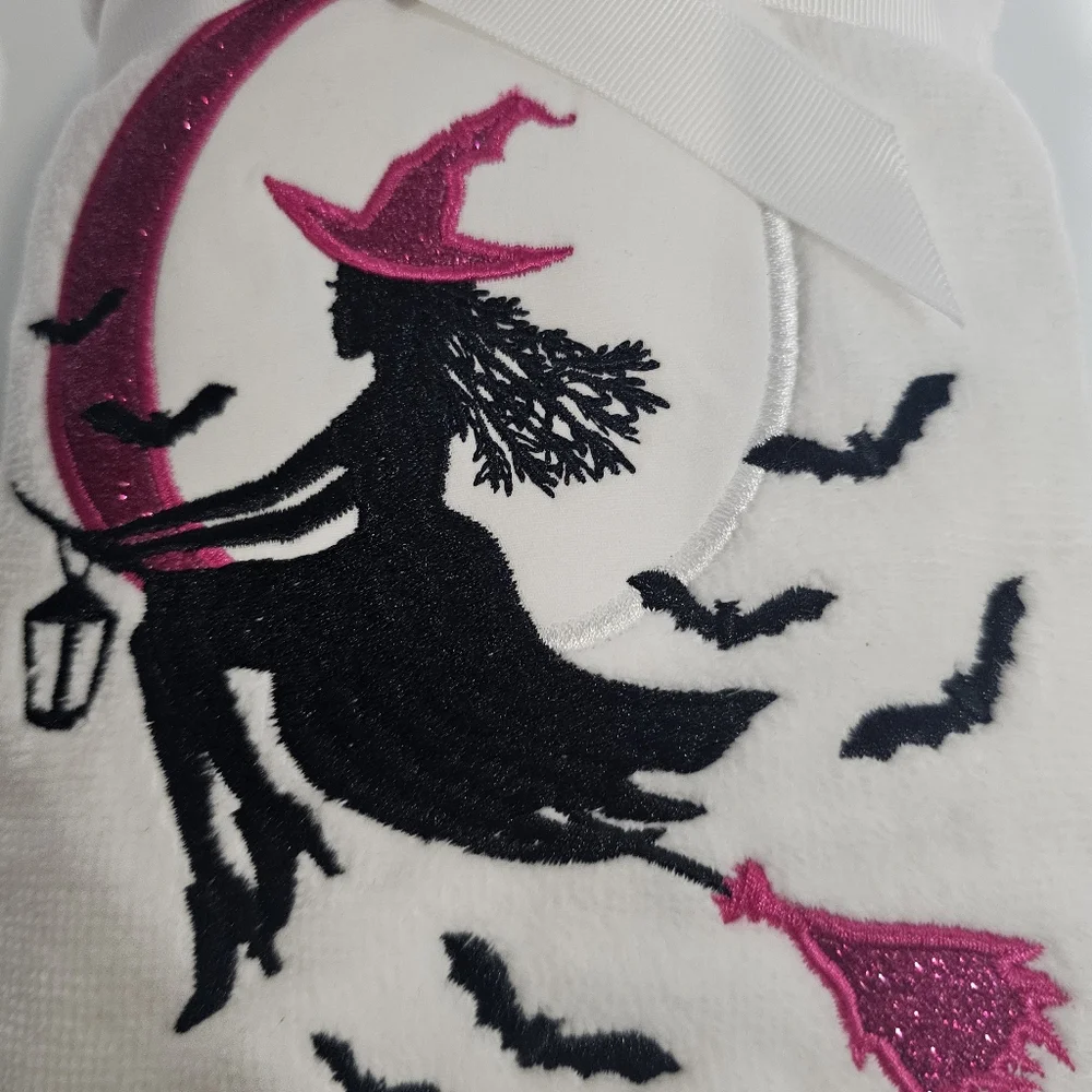 2pc Rachel Zoe Glitter Witch Hand Towels White Black Pink Moon Bats New